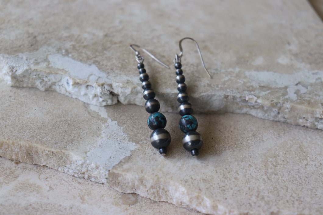 Turquoise and Navajo Pearl Drop Earrings