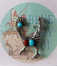 Load image into Gallery viewer, Vintage Coral &amp; Turquoise Roadrunner Pin