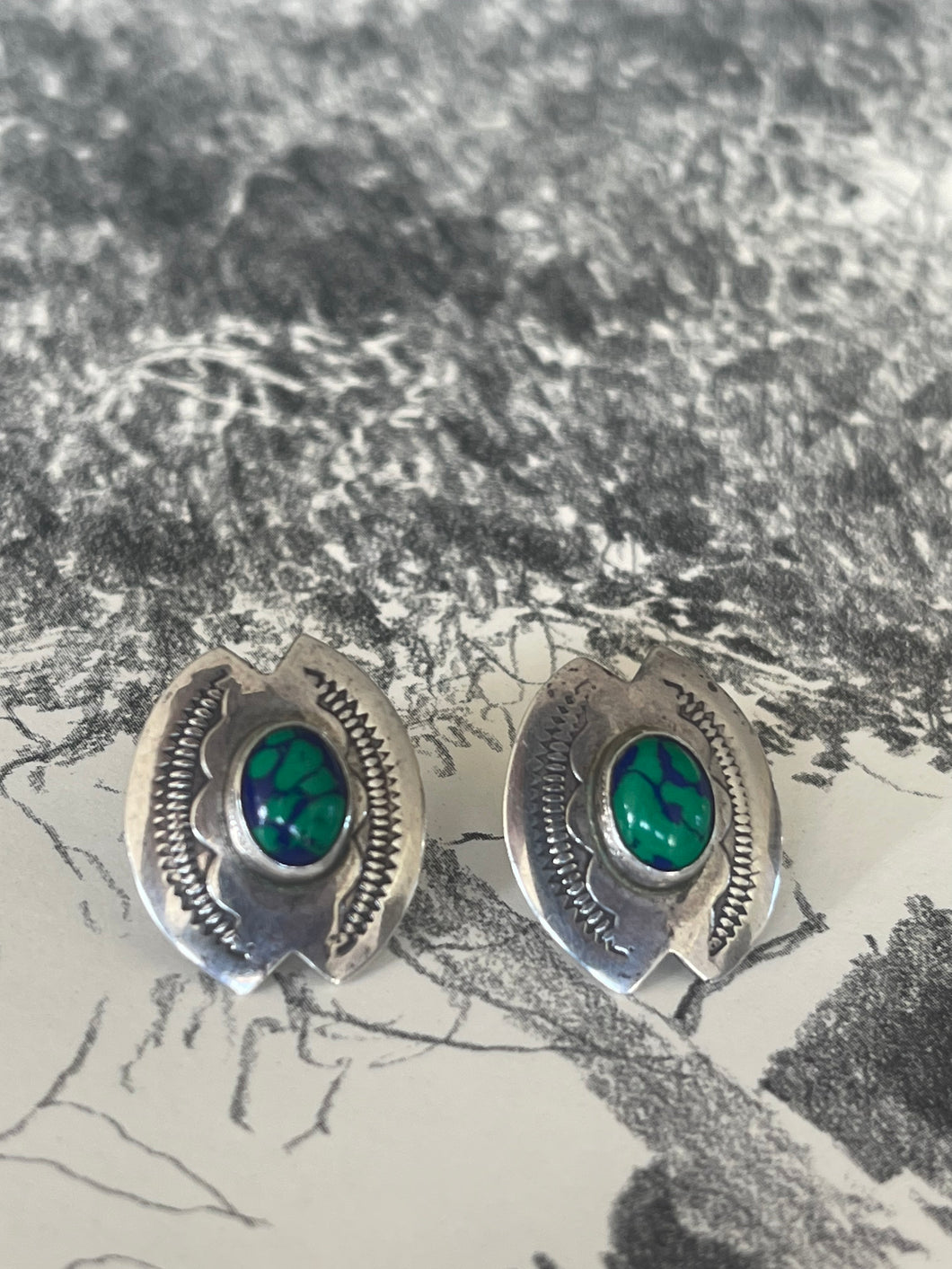 Vintage Malachite and Azurite Earrings
