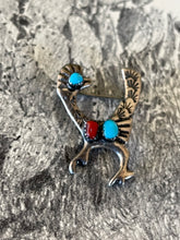 Load image into Gallery viewer, Vintage Coral &amp; Turquoise Roadrunner Pin