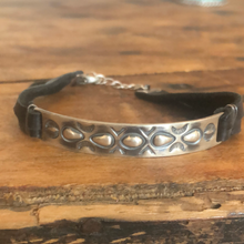 Load image into Gallery viewer, Leather and Stamped Sterling Bracelet